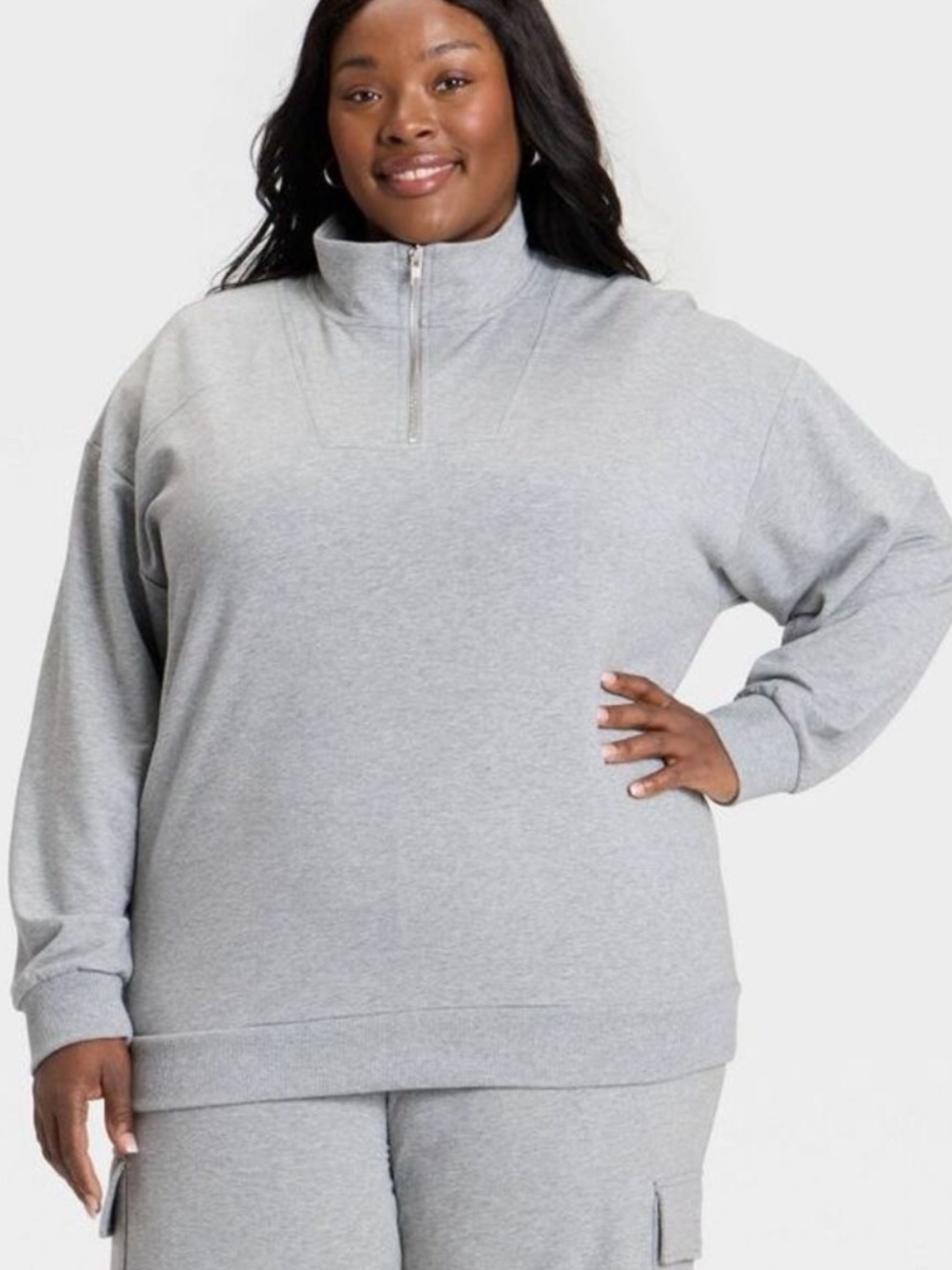 Ava & Viv Plus-Size Gray 3/4 Zip Long Sleeve Sweatshirt